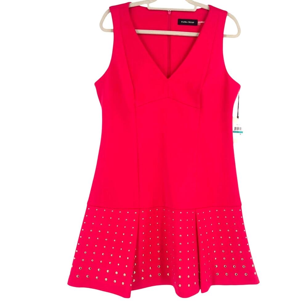 Ivanka Trump Dress Sz 16 Hot Pink Studded Box Pleats Officewear Elegant Modern